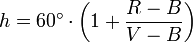 h = 60^{\circ} \cdot \left( 1 + \frac{R - B}{V - B}\right)