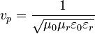 v_p = \frac{1}{\sqrt{ \mu_0\mu_r \varepsilon_0\varepsilon_r }} 