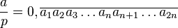 \frac ap=0,\overline{a_1a_2a_3\dots a_na_{n+1}\dots a_{2n}}