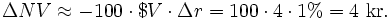 \Delta NV \approx - 100 \cdot $V \cdot \Delta r = 100 \cdot 4 \cdot 1% = 4 \mbox{ kr.}