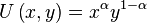 U\left(x,y\right)=x^\alpha y^{1-\alpha}