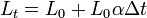 \frac{}{} L_{t} = L_{0} + L_{0}\alpha \Delta t