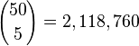 {50 \choose 5} = 2,118,760