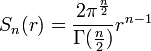 S_n(r) = \frac{ {2\pi^{\frac{n}{2}}}} {\Gamma(\frac{n}{2})} r^{n-1}