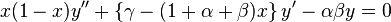  x(1-x)y''+\left\{ \gamma -(1+\alpha +\beta )x \right\}y'-\alpha \beta y=0
