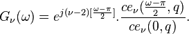 G_{\nu}(\omega)=e^{j(\nu-2)[ \frac {\omega - \pi} {2}]}. \frac {ce_{\nu} ( \frac {\omega-\pi} {2},q)} {{ce_{\nu}(0,q)}}.