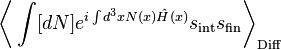 \biggl\langle \int [d N] e^{i \int d^3 x N (x) \hat{H} (x)} s_{\text{int}} s_{\text{fin}} \biggr\rangle_{\text{Diff}}