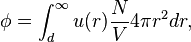  \phi = \int_d^{\infty} u(r) \frac{N}{V} 4\pi r^2 dr , 