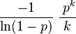 \frac {
- 1}
{\ln (1-p)}
'\' 