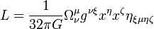 L={1\over 32\pi G}\Omega_\nu^\mu g^{\nu\xi}x^\eta x^\zeta\eta_{\xi\mu\eta\zeta}\;