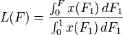 L(F)=\frac{\int_0^F x(F_1)\,dF_1}{\int_0^1 x(F_1)\,dF_1}