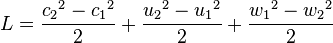  L=\frac{{c_2}^2-{c_1}^2}{2}+\frac{{u_2}^2-{u_1}^2}{2}+\frac{{w_1}^2-{w_2}^2}{2}