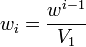 w_i=\frac {w^{i-1}}{V_1}