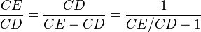 \frac{CE}{CD}=\frac{CD}{CE-CD}= \frac{1}{CE/CD - 1}