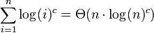  \sum_{i=1}^{n} \log(i)^{c} =\Theta(n \cdot \log(n)^{c})