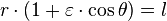 r\cdot(1 + \varepsilon\cdot \cos \theta) = l \,\!