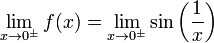 \lim_{x \to 0^\pm} f(x) = \lim_{x \to 0^\pm} \sin \left( \frac{1}{x} \right)