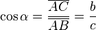    \cos\alpha =
   \frac{\overline{AC}}{\overline{AB}} =
   \frac{b}{c}   