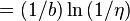  \left (1/b\right) \ln \left (1 /\eta\right) <br/> \