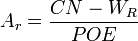 A_{r}={{CN-W_{R}} \over {POE}}