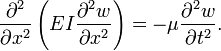  \frac{\partial^2}{\partial x^2} \left( EI \frac{\partial^2 w}{\partial x^2} \right) = -\mu \frac{\partial^2 w}{\partial t^2}.