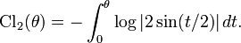 \operatorname{Cl}_2(\theta) = - \int_0^\theta \log|2 \sin(t/2)| \,dt.