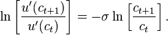 \ln\left [xxx] \sigma\ln\left [\frac {
c_ {
t+1}
}
{c_t}
\right].