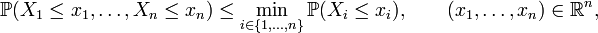 {
\matb P}
(X_1\le-ks_1, \ldots, X_n\le-ks_n) \le\min_ {
'i\in\' 