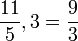  frac{11}{5} ,3 = frac{9}{3}  ,