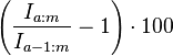 \left(\frac{I_{a:m}}{I_{a-1:m}}-1\right)\cdot 100