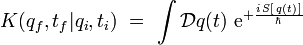 K(q_f,t_f|q_i,t_i)  =   int mathcal{D}q(t)  textrm{e}^{ + frac{i , S left[ , q(t) , right]}{hbar}}