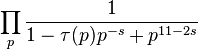 \prod_p \frac{1}{1-\tau (p)p^{-s} +p^{11-2s}}
