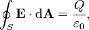\oint_S \mathbf{E} \cdot \mathrm{d}\mathbf{A}  = \frac{Q}{\varepsilon_0},