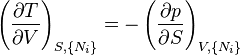 
\left(\frac{\partial T}{\partial V}\right)_{S,\{N_i\}} =
-\left(\frac{\partial p}{\partial S}\right)_{V,\{N_i\}}
