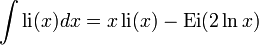 \int \operatorname{li}(x)dx = x\, \operatorname{li}(x)-\operatorname{Ei}(2 \ln x) 