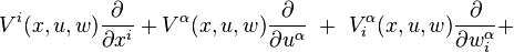 V^ {
mi}
(x, u, w) \frac {
\partial}
{\partial ks^ {
mi}
}
+ V^ {
\alpha}
(x, u, w) \frac {
\partial}
{\partial u^ {
\alpha}
}
'\' 