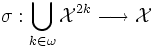 \sigma:\bigcup\limits_{k\in\omega} {\mathcal X}^{2k}\longrightarrow {\mathcal X}