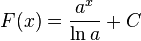 F(x)=\frac{a^x}{\ln a}+C\;