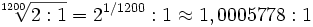 \sqrt [1200] {{2}: {1}} = 
 2^ {1/1200}: 
 1 \approx 1,0005778:1