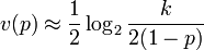 v(p)\approx \frac{1}{2} \log_2 \frac{k}{2 (1-p)}