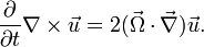 \frac {
\partial}
{\partial t}
\nabla \times \vec {
u}
= 2 (\vec {
\Omega}
\cdot \vec {
\nabla}
) \vec {
u}
. Unu klaso de solvoj al tiu ekvacio estas ondoj kiuj kontentigas du kondiĉojn.