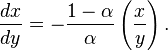 \frac{dx}{dy}=-\frac{1-\alpha}{\alpha}\left(\frac{x}{y}\right).