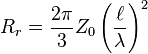 R_ {
r}
= \frac {
2 \pi}
{
3}
Z_ {
0}
\left (\frac {
\el}
{
\lambda}
\right)^ {
2}