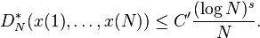 D^÷ _N (x (1), \dot'oj, x (N)) \leq C'\frac {
(\log N)^ s}
{
N}
.