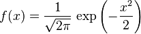 f(x) = \frac{1}{\sqrt{2\pi}} \, \exp\left(-\frac{x^2}{2} \right)