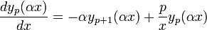  \frac{dy_p(\alpha x)}{dx}=-\alpha y_{p+1}(\alpha x) + \frac{p}{x} y_p(\alpha x) 