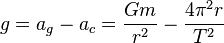 g = a_g - a_c
= \frac{G m}{r^2} - \frac{4\pi^2r}{T^2}