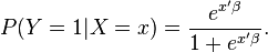  P(Y=1 | X=x) = \frac{ e^{x'\beta} }{1+ e^{x'\beta}}.