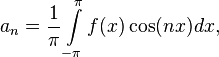 a_n= \frac{1}{\pi}\int\limits_{-\pi}^{\pi}f(x)\cos(nx)dx,