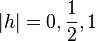 |
h|
= 0, \frac {
1}
{
2}
, 1